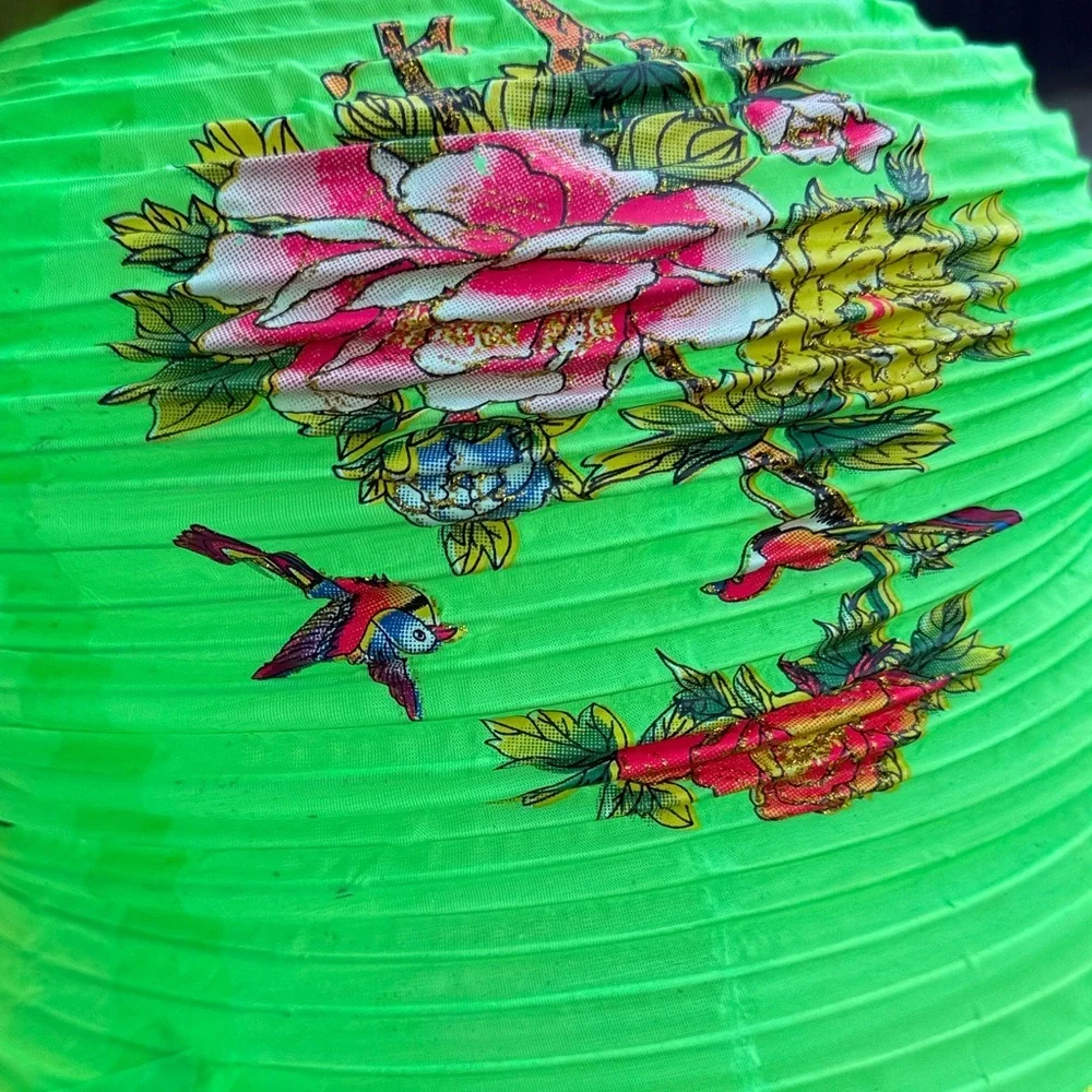 2 fabric Vintage Purple Floral Lantern with Yellow Fringe and green